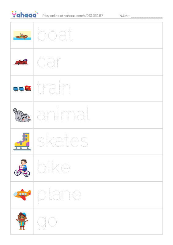 RAZ Vocabulary B: Go Animals Go PDF one column image words