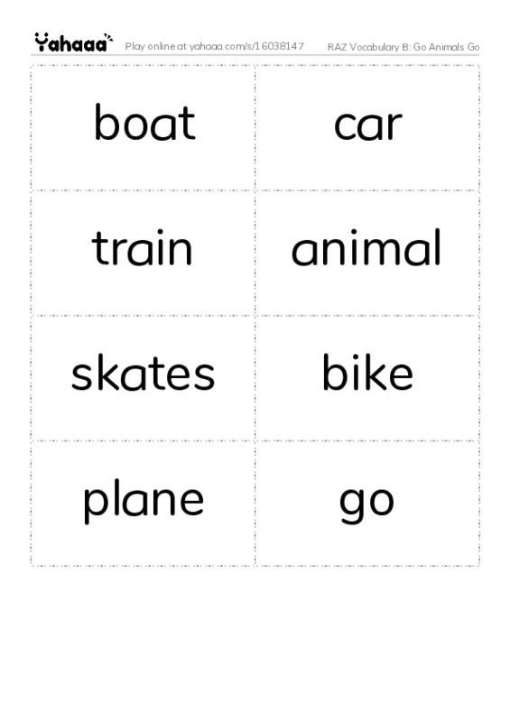 RAZ Vocabulary B: Go Animals Go PDF two columns flashcards