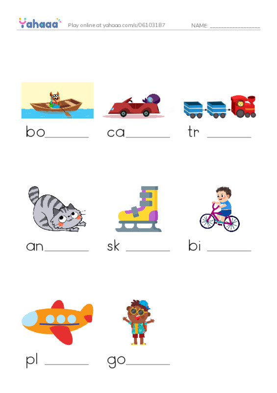 RAZ Vocabulary B: Go Animals Go PDF worksheet to fill in words gaps