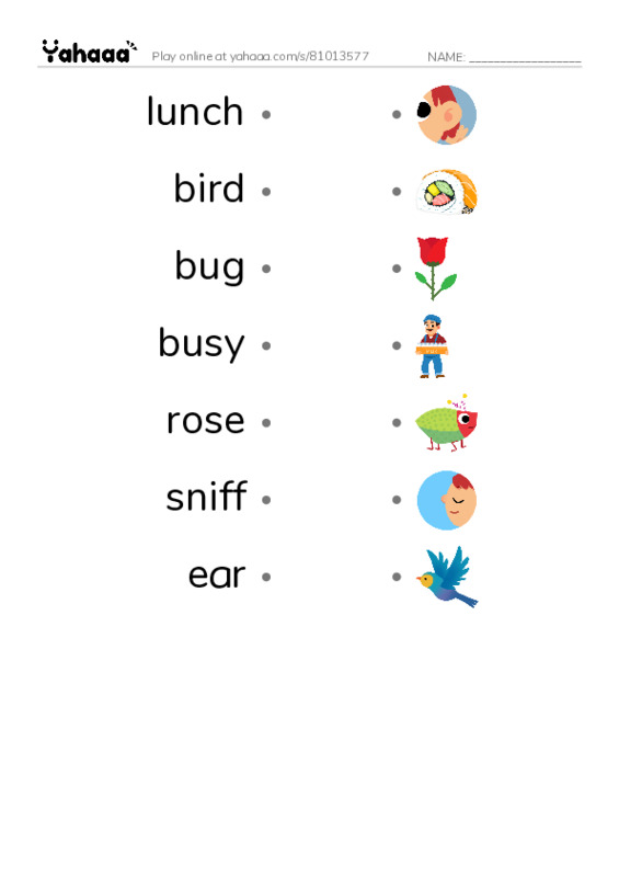 RAZ Vocabulary B: Gracies Nose PDF link match words worksheet