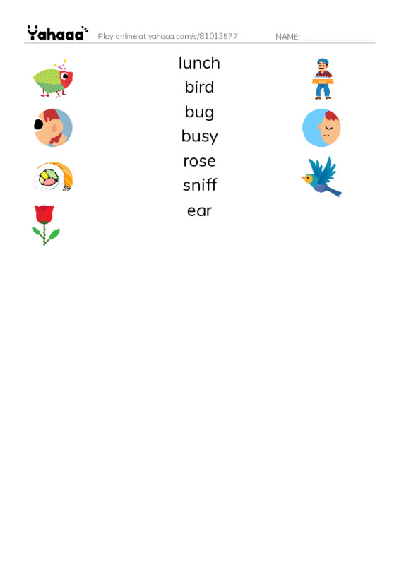 RAZ Vocabulary B: Gracies Nose PDF three columns match words