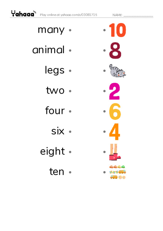 RAZ Vocabulary B: How Many Legs PDF link match words worksheet
