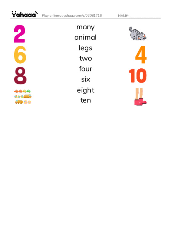 RAZ Vocabulary B: How Many Legs PDF three columns match words