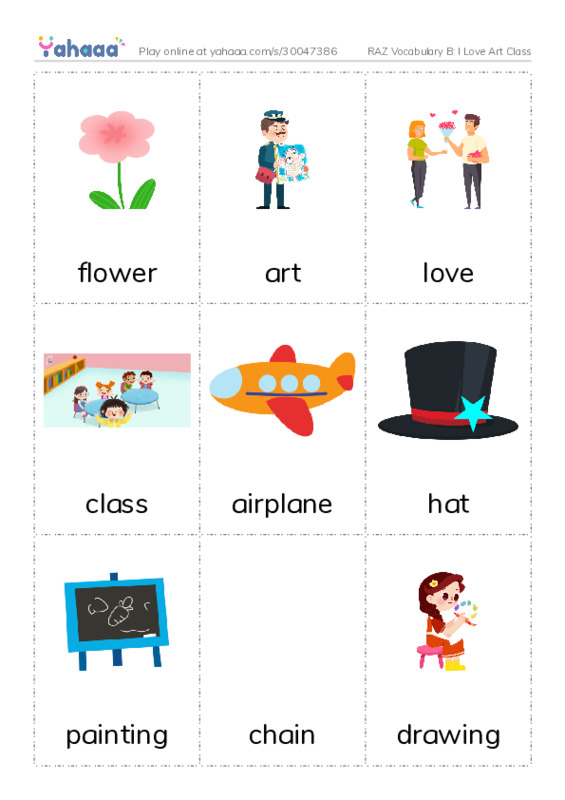RAZ Vocabulary B: I Love Art Class PDF flaschards with images