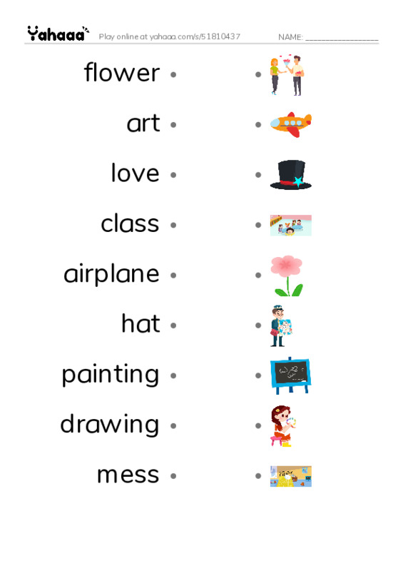 RAZ Vocabulary B: I Love Art Class PDF link match words worksheet