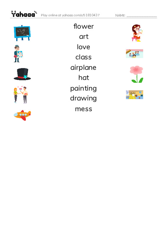 RAZ Vocabulary B: I Love Art Class PDF three columns match words