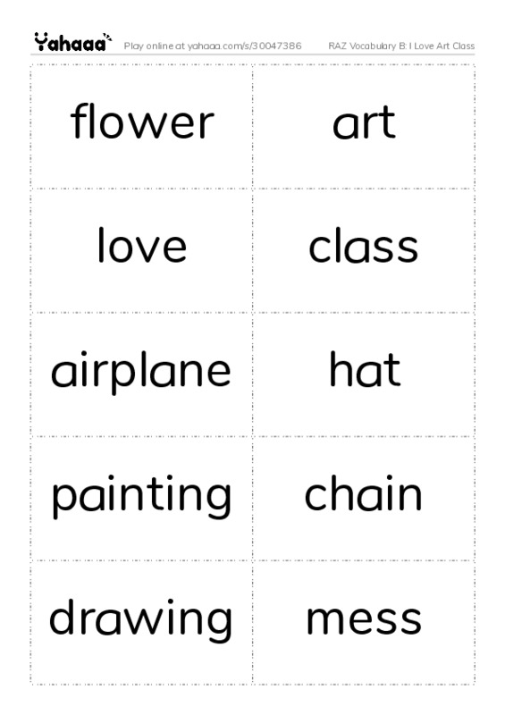 RAZ Vocabulary B: I Love Art Class PDF two columns flashcards