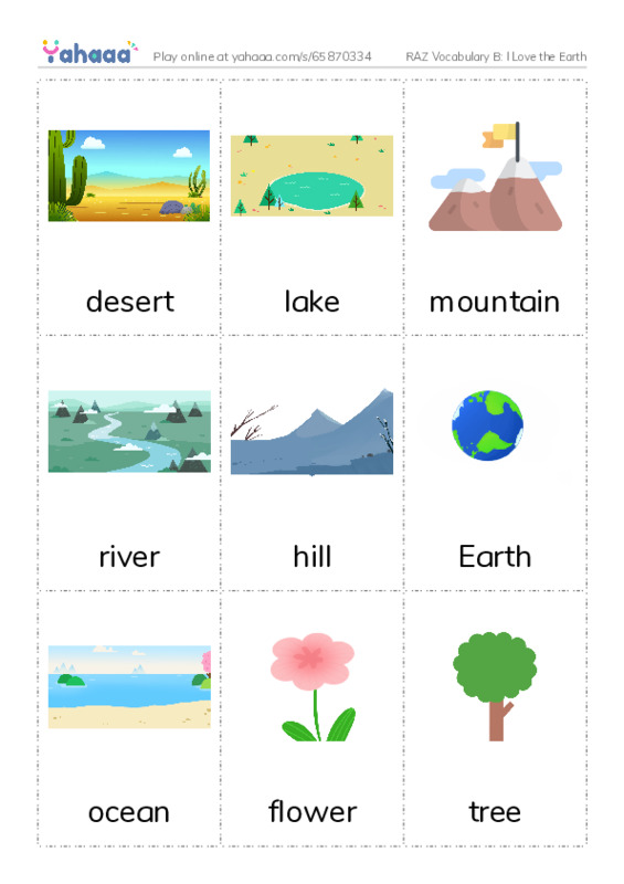 RAZ Vocabulary B: I Love the Earth PDF flaschards with images