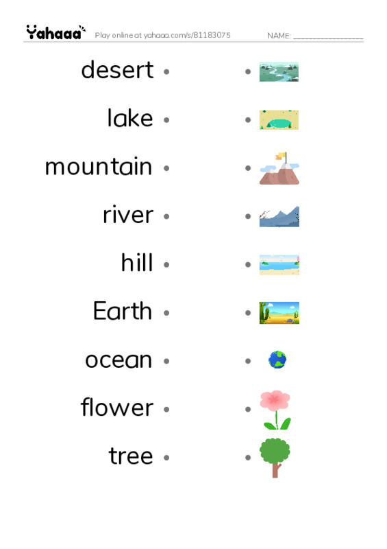 RAZ Vocabulary B: I Love the Earth PDF link match words worksheet