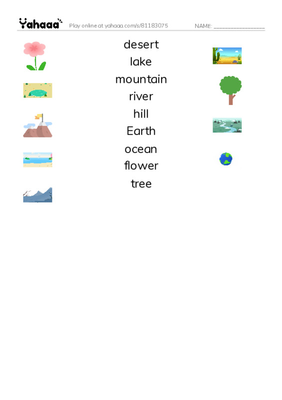 RAZ Vocabulary B: I Love the Earth PDF three columns match words