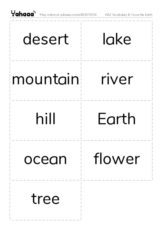 RAZ Vocabulary B: I Love the Earth PDF two columns flashcards
