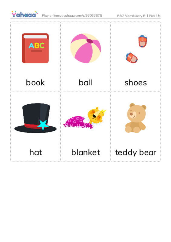 RAZ Vocabulary B: I Pick Up PDF flaschards with images