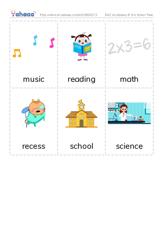 RAZ Vocabulary B: It Is School Time PDF flaschards with images