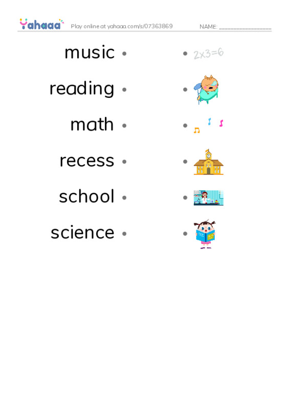 RAZ Vocabulary B: It Is School Time PDF link match words worksheet