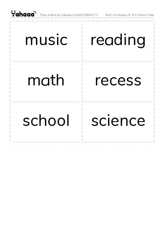 RAZ Vocabulary B: It Is School Time PDF two columns flashcards