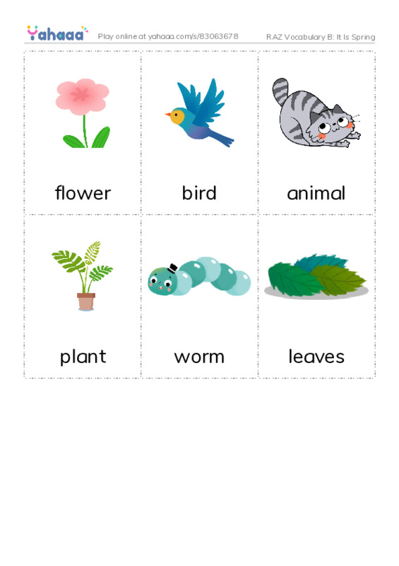 RAZ Vocabulary B: It Is Spring PDF flaschards with images