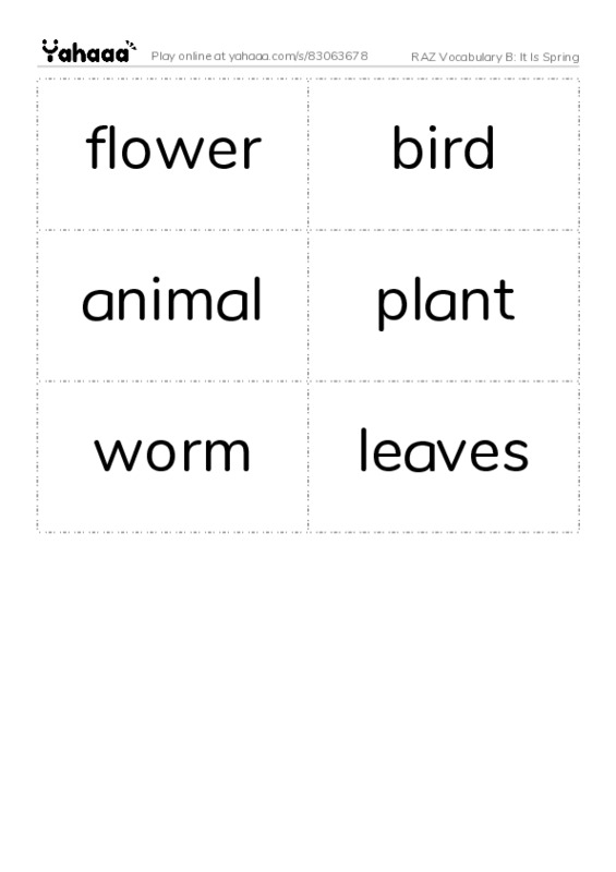 RAZ Vocabulary B: It Is Spring PDF two columns flashcards