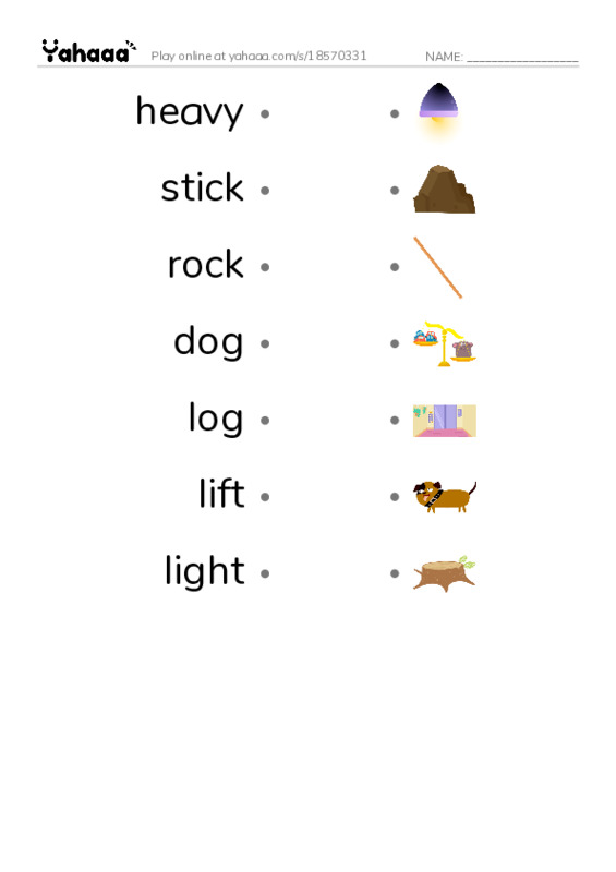RAZ Vocabulary B: Light and Heavy PDF link match words worksheet