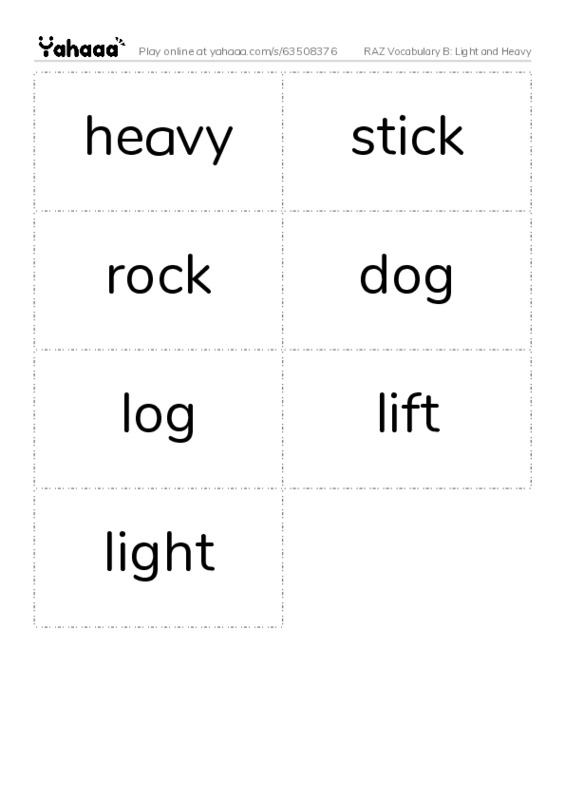 RAZ Vocabulary B: Light and Heavy PDF two columns flashcards