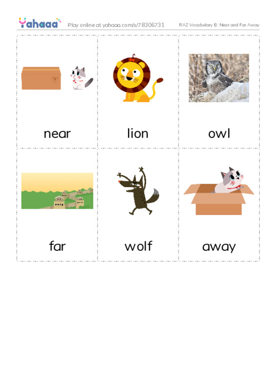 RAZ Vocabulary B: Near and Far Away PDF flaschards with images
