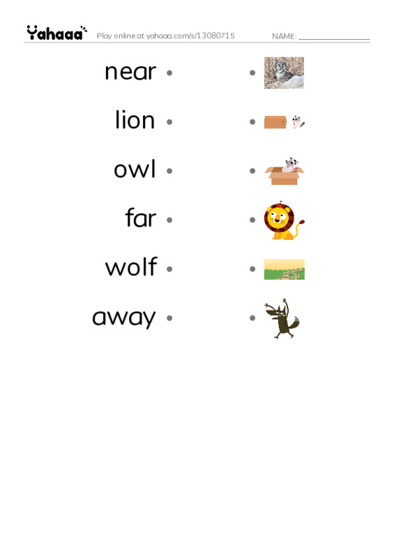 RAZ Vocabulary B: Near and Far Away PDF link match words worksheet