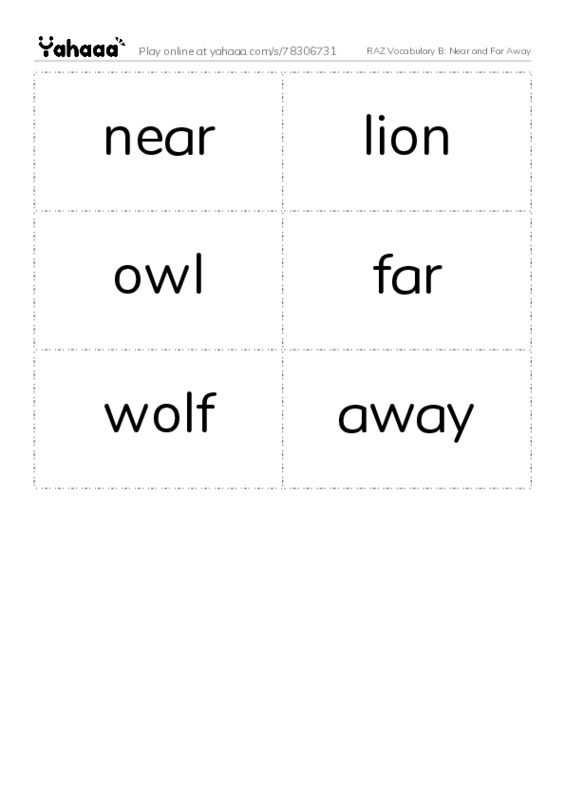RAZ Vocabulary B: Near and Far Away PDF two columns flashcards