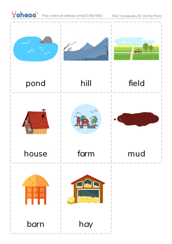 RAZ Vocabulary B: On the Farm PDF flaschards with images