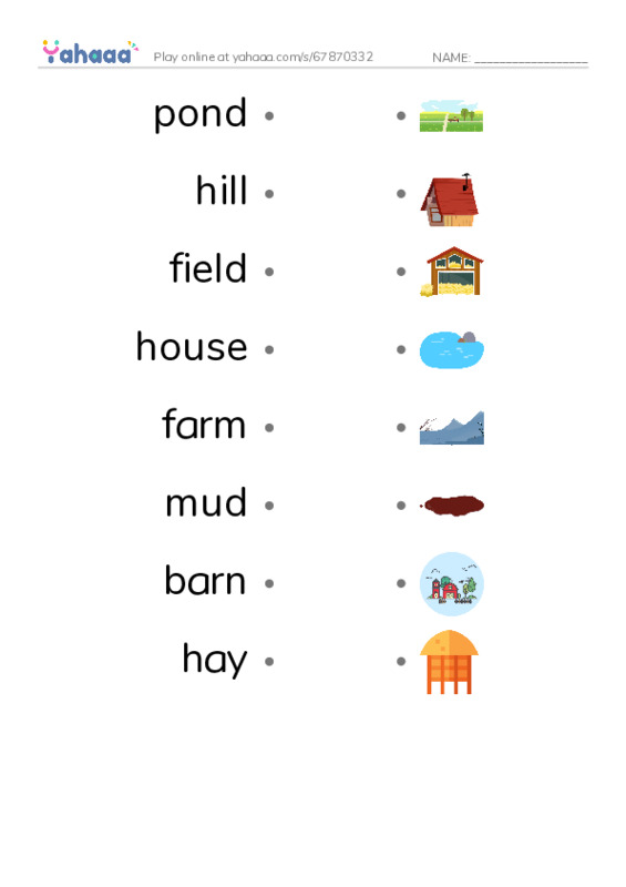 RAZ Vocabulary B: On the Farm PDF link match words worksheet