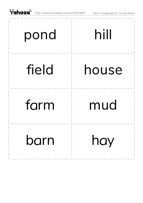 RAZ Vocabulary B: On the Farm PDF two columns flashcards
