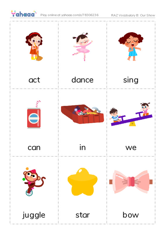 RAZ Vocabulary B: Our Show PDF flaschards with images