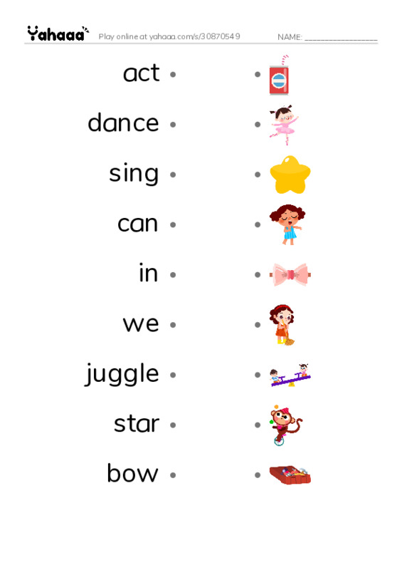 RAZ Vocabulary B: Our Show PDF link match words worksheet