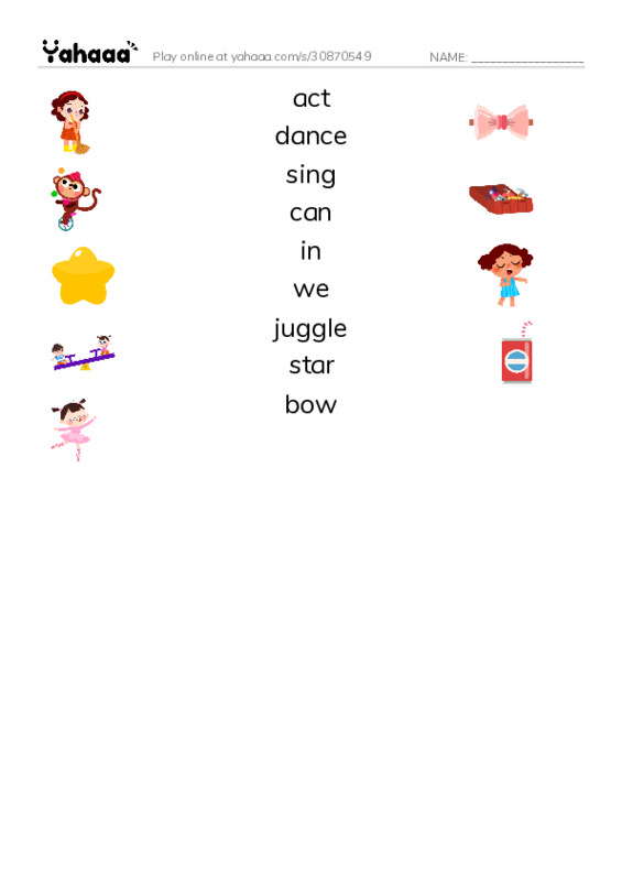 RAZ Vocabulary B: Our Show PDF three columns match words