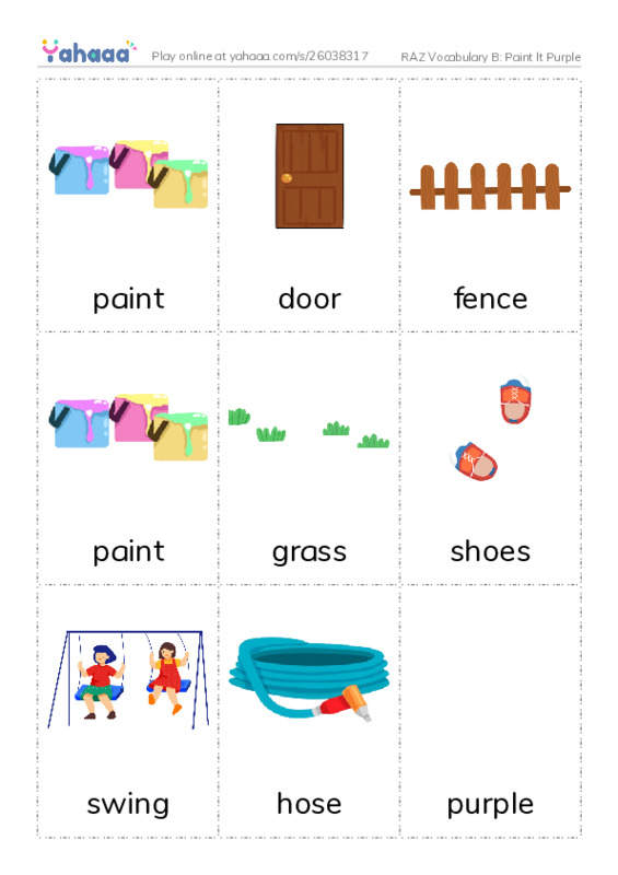 RAZ Vocabulary B: Paint It Purple PDF flaschards with images