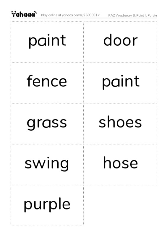RAZ Vocabulary B: Paint It Purple PDF two columns flashcards