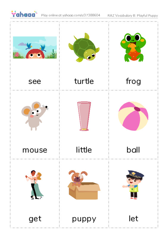 RAZ Vocabulary B: Playful Puppy PDF flaschards with images