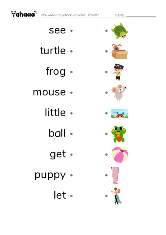 RAZ Vocabulary B: Playful Puppy PDF link match words worksheet