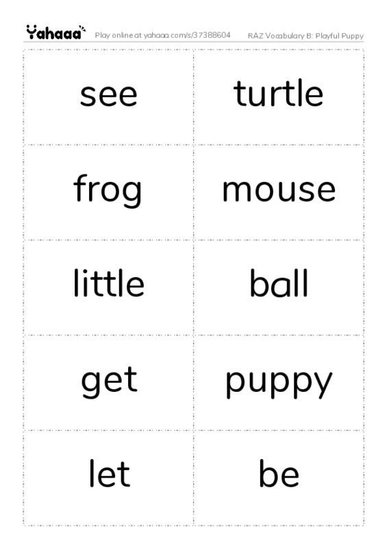 RAZ Vocabulary B: Playful Puppy PDF two columns flashcards