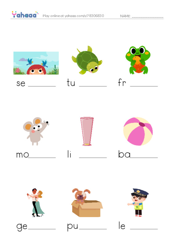 RAZ Vocabulary B: Playful Puppy PDF worksheet to fill in words gaps