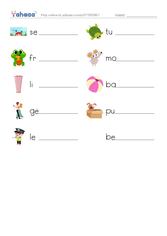RAZ Vocabulary B: Playful Puppy PDF worksheet writing row
