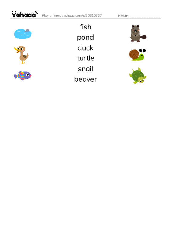 RAZ Vocabulary B: Pond Life PDF three columns match words