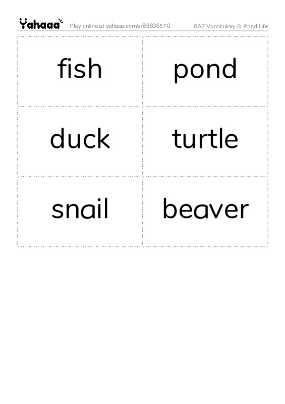 RAZ Vocabulary B: Pond Life PDF two columns flashcards