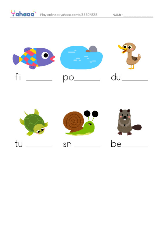 RAZ Vocabulary B: Pond Life PDF worksheet to fill in words gaps