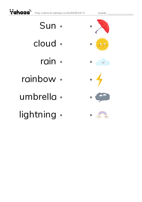 RAZ Vocabulary B: Rain in the City PDF link match words worksheet