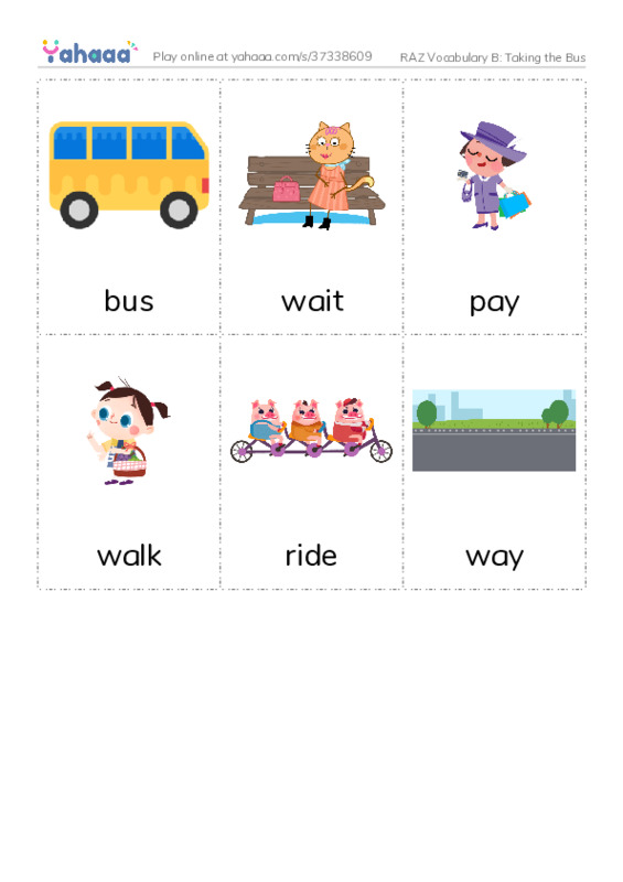 RAZ Vocabulary B: Taking the Bus PDF flaschards with images