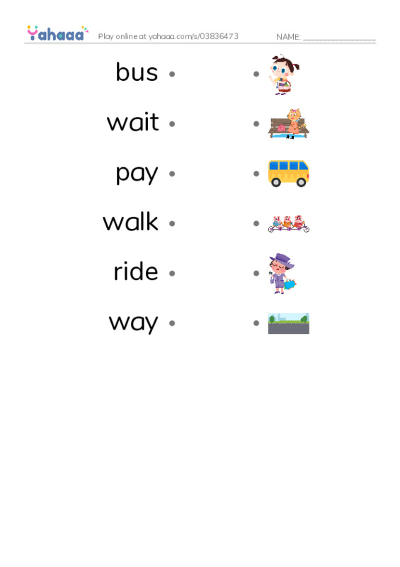 RAZ Vocabulary B: Taking the Bus PDF link match words worksheet