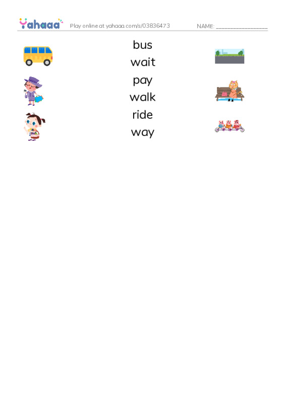 RAZ Vocabulary B: Taking the Bus PDF three columns match words