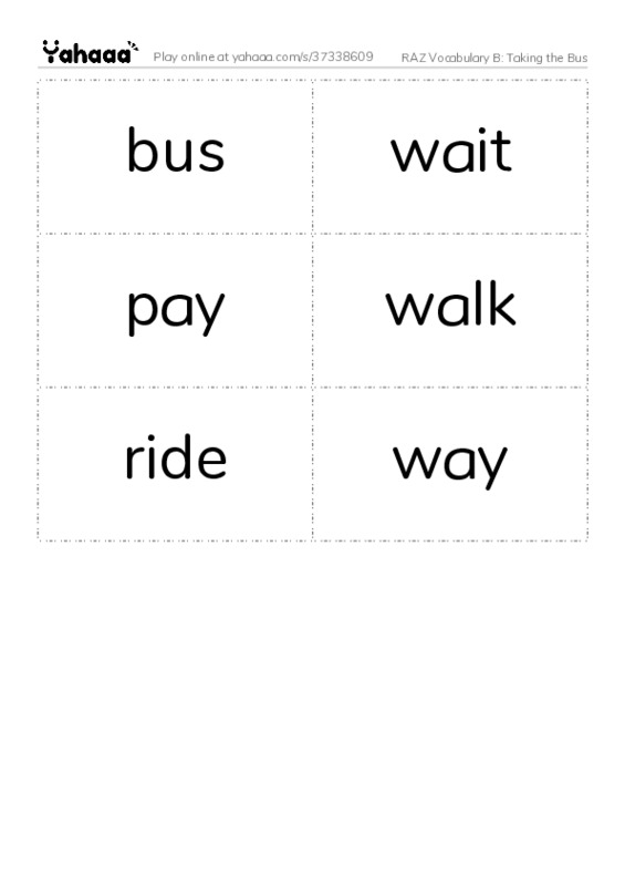 RAZ Vocabulary B: Taking the Bus PDF two columns flashcards