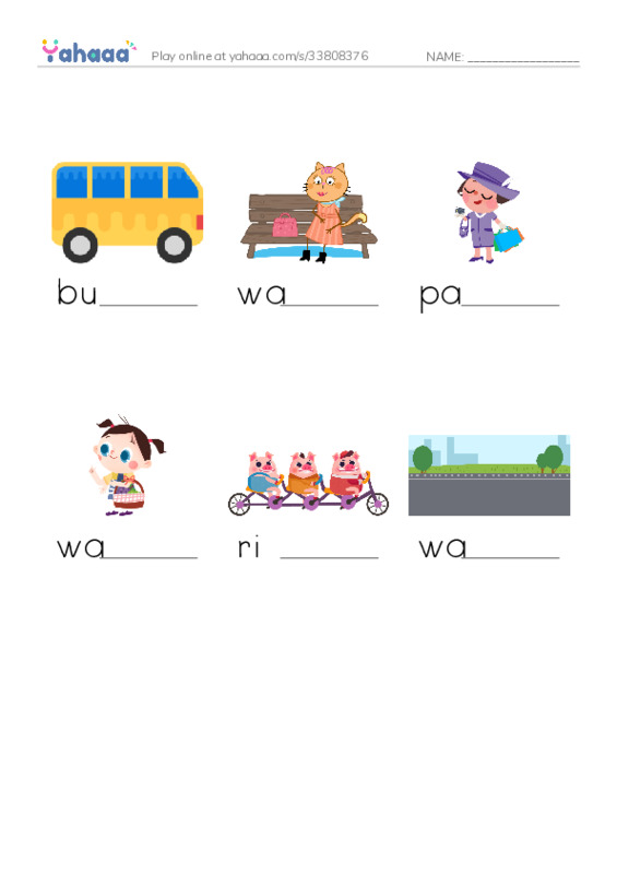 RAZ Vocabulary B: Taking the Bus PDF worksheet to fill in words gaps