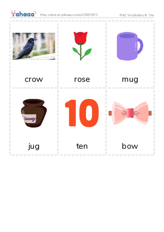 RAZ Vocabulary B: Ten PDF flaschards with images