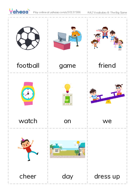 RAZ Vocabulary B: The Big Game PDF flaschards with images